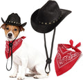 Pet Cowboy Costume, Dog Cowboy Hat with Bandana Scarf, Adjustable Cat Cowboy Hat for Party Cosplay Christmas, Halloween Cowboy Costumes for Small Pet Dogs Cats (Black, Medium)