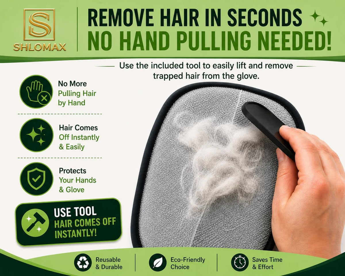 Pet Hair Remover Glove with Silicone Scraper – Reusable Electrostatic Lint & Fur Remover for Dog & Cat Hair on Couch, Carpet, Car Seat, Clothes & Laundry
