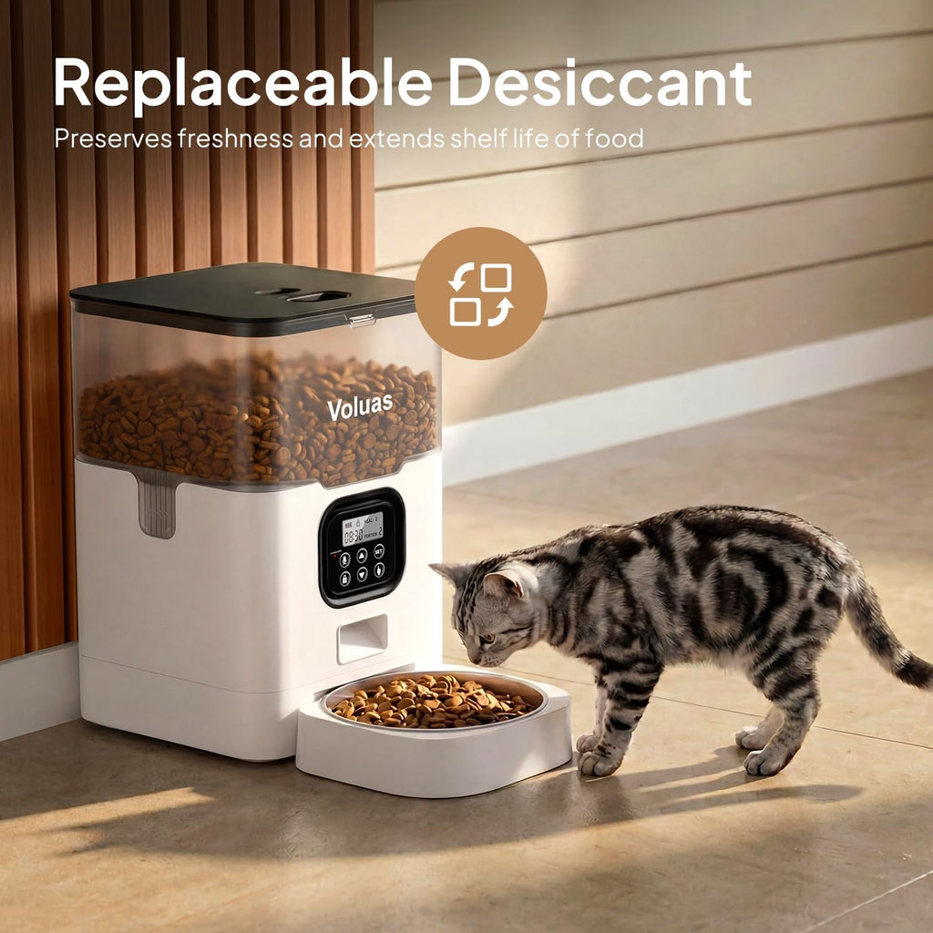 VOLUAS Automatic Cat Feeder, 4L Timed Dry Food Dispenser for Cats & Dogs
