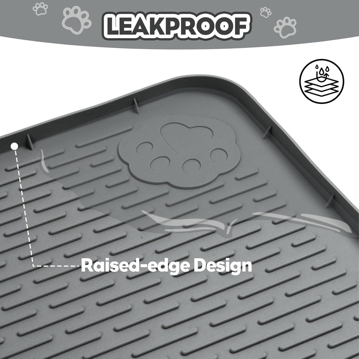 Silicone Cat Litter Mat for Litter Box 34”x22” Large Cat Mat, Dark Grey | Waterproof, Non-Slip, Leak-Proof Rug Mat with Lip, Easy to Clean, Extra Large Litter Catcher Mat for Floor