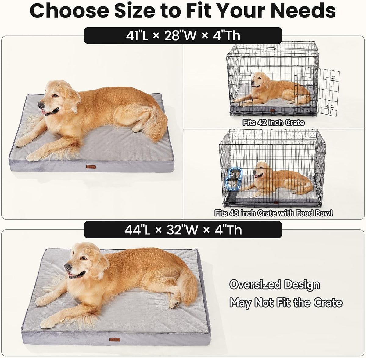 OhGeni Orthopedic Large Dog Bed, Reversible Memory Foam, 44 inch-XXL(Gray)