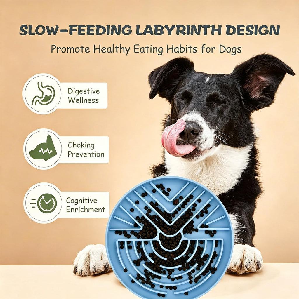 Slow Feeder Dog Bowl for Large & Small Pets, Anti Choking Puzzle Dog Food Bowl with Non-Slip Base, Interactive Pet Slow Eating, Silicone Cat Feeder for Puppies Dogs Cats