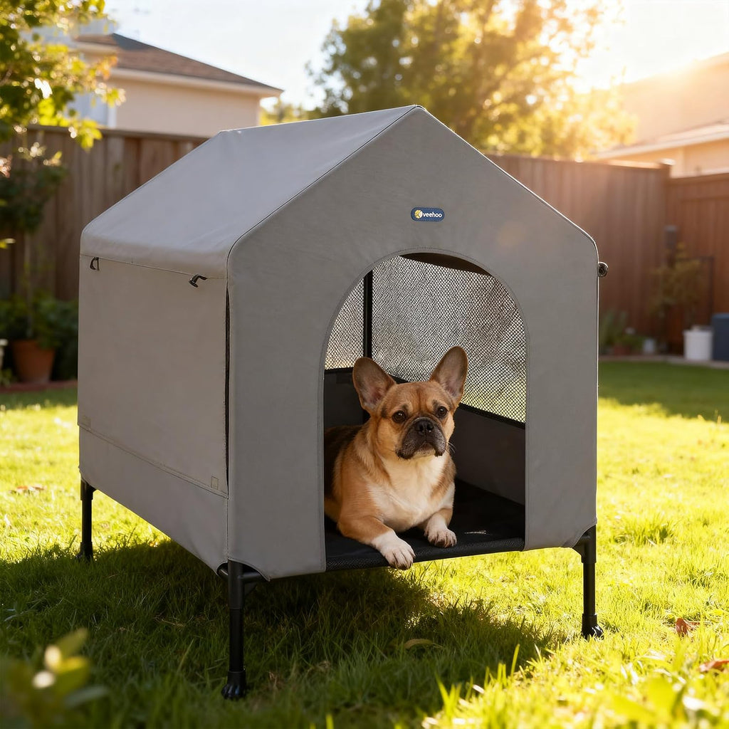 Veehoo 29" Dog House, 2-in-1 Small Dog House Outdoor Indoor Weatherproof