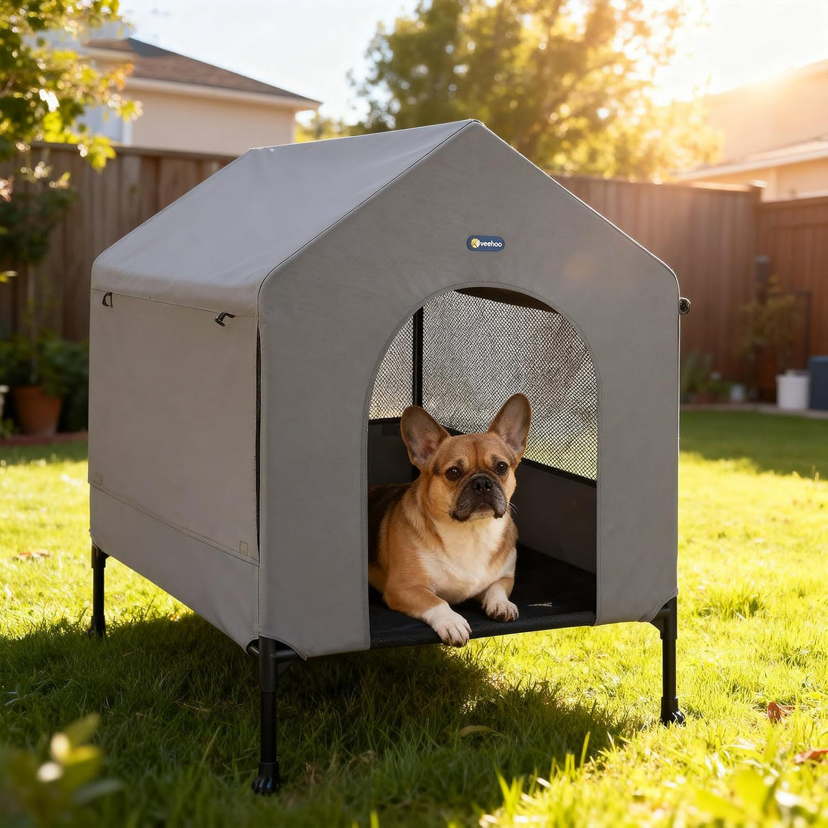 Veehoo 29" Dog House, 2-in-1 Small Dog House Outdoor Indoor Weatherproof
