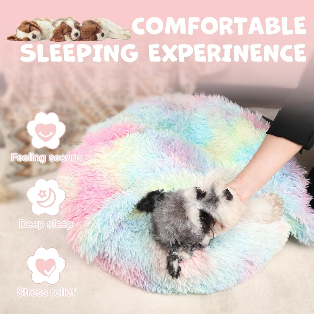 Himax Covered Small Dog Bed with Blanket Attached Calming Burrow Multicolor