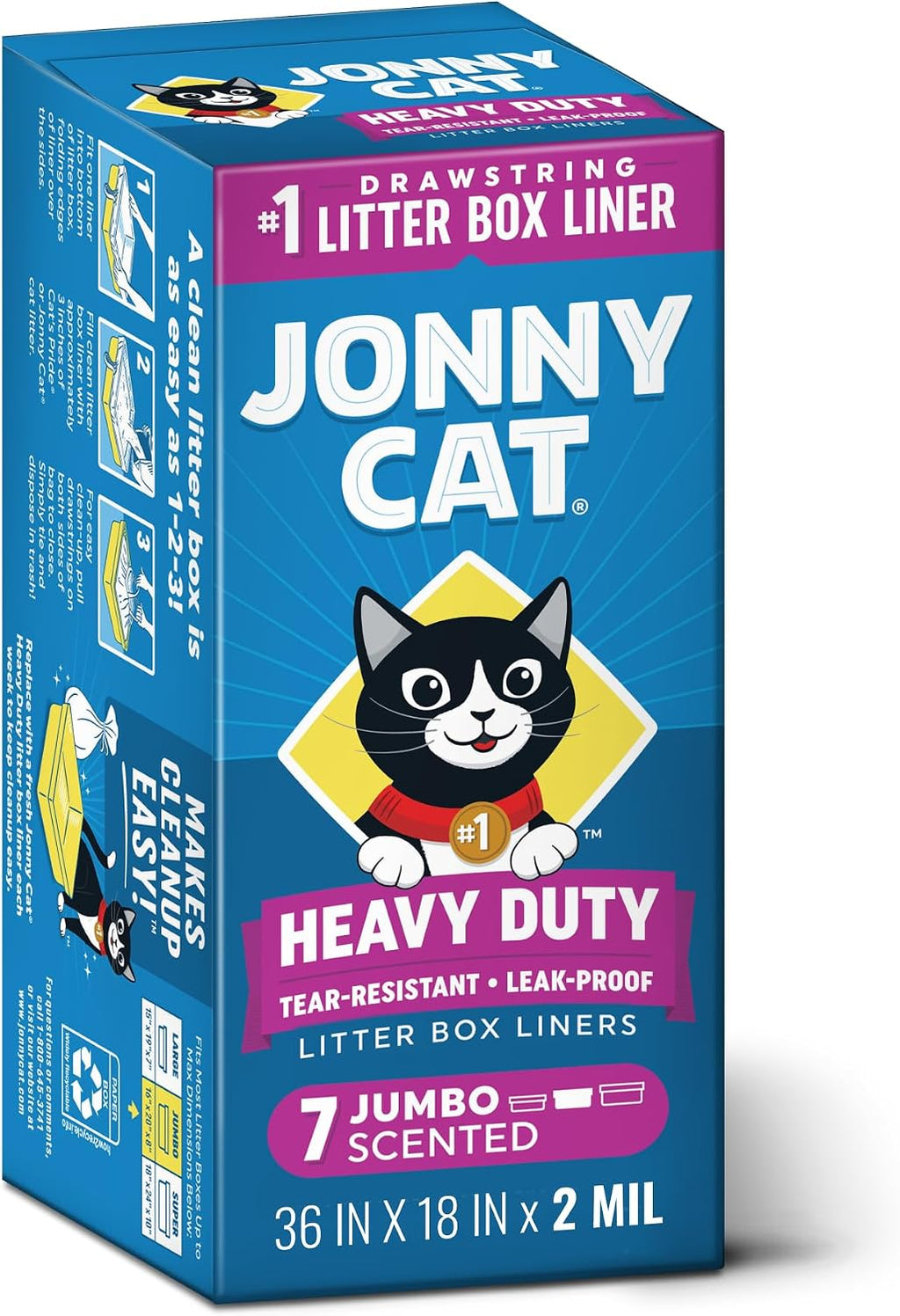 Jonny Cat Heavy Duty Tear-Resistant Litter Box Liners: Scented Jumbo 7ct
