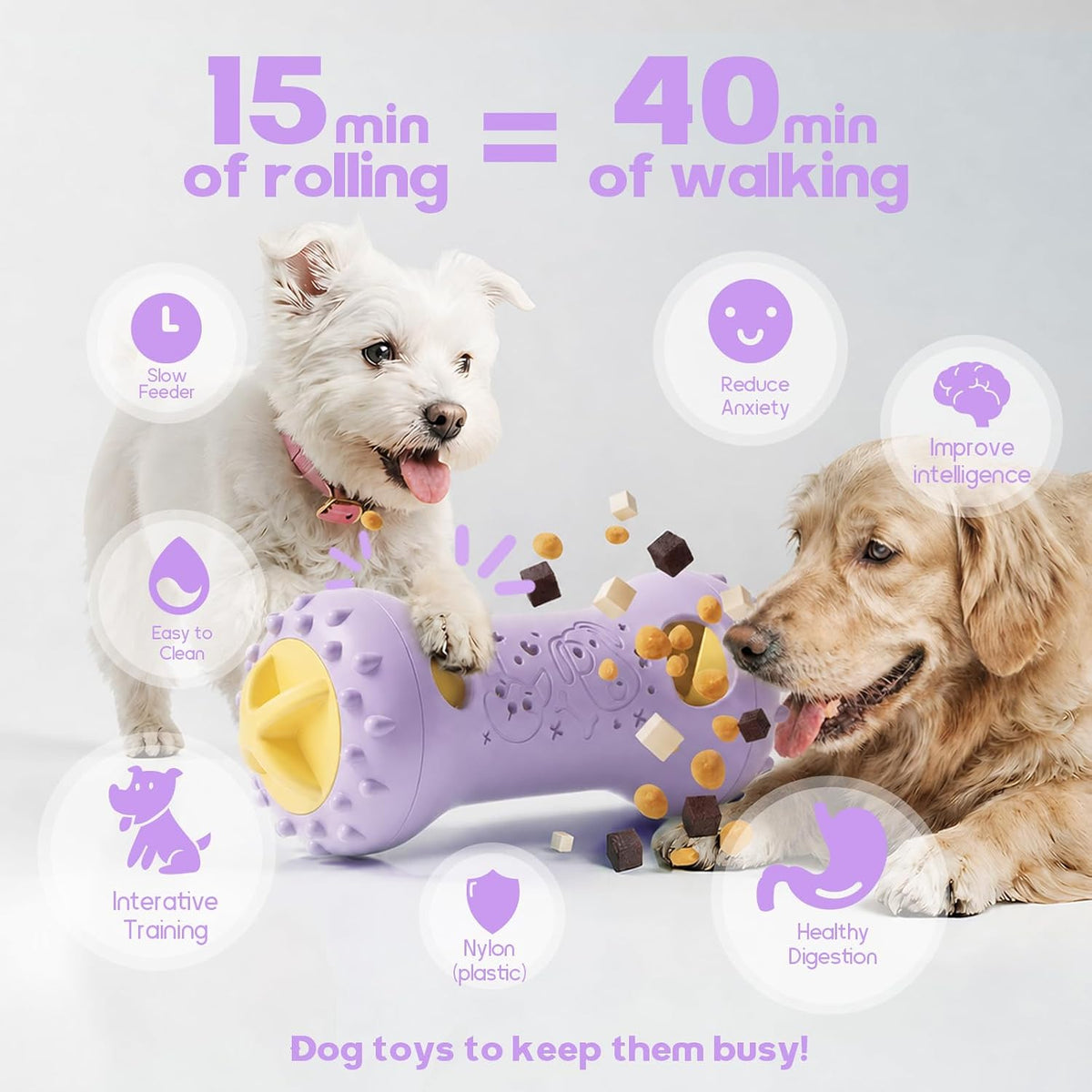 Interactive Dog Toys,Adjustable Treat Dispensing Toy to Keep Them Busy | Dog Enrichment for Brain Stimulation & Cognitive for Puppy Puzzle to Reduce Boredom-Ideal Gift for All Dogs(Nylon)-Lavender