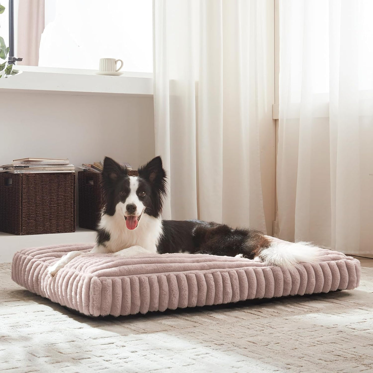 Dog Bed Medium Size Dog, Flat Pet Beds with Removable Washable Cover, Pet Mat Cute Crate Bed Thick Shredded Chopped Crate Foam & Anti Slip Bottom for Indoor