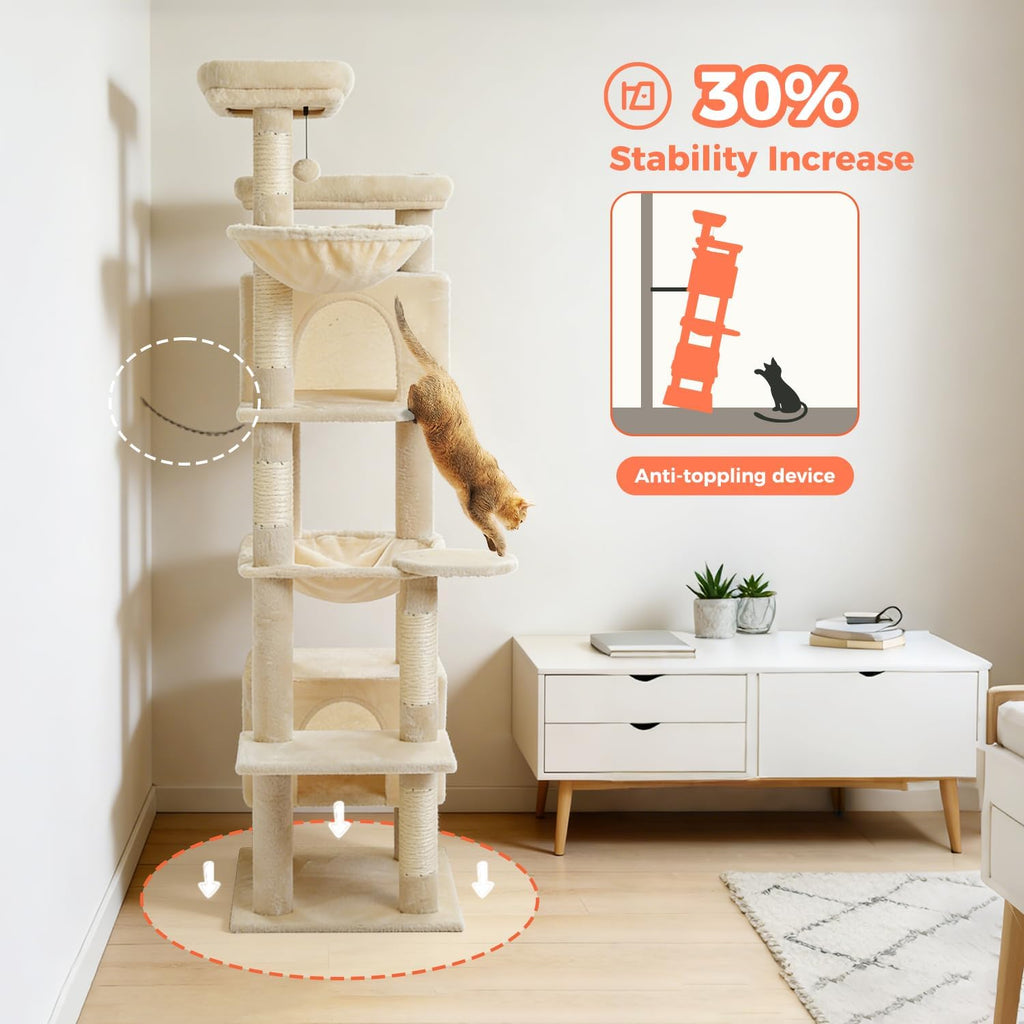 69" Tall Cat Tree for Indoor Cats Large Adult, Multi-Level Cat Tower