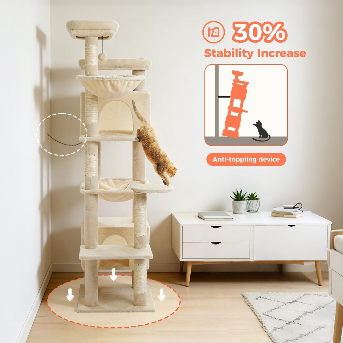 69" Tall Cat Tree for Indoor Cats Large Adult, Multi-Level Cat Tower