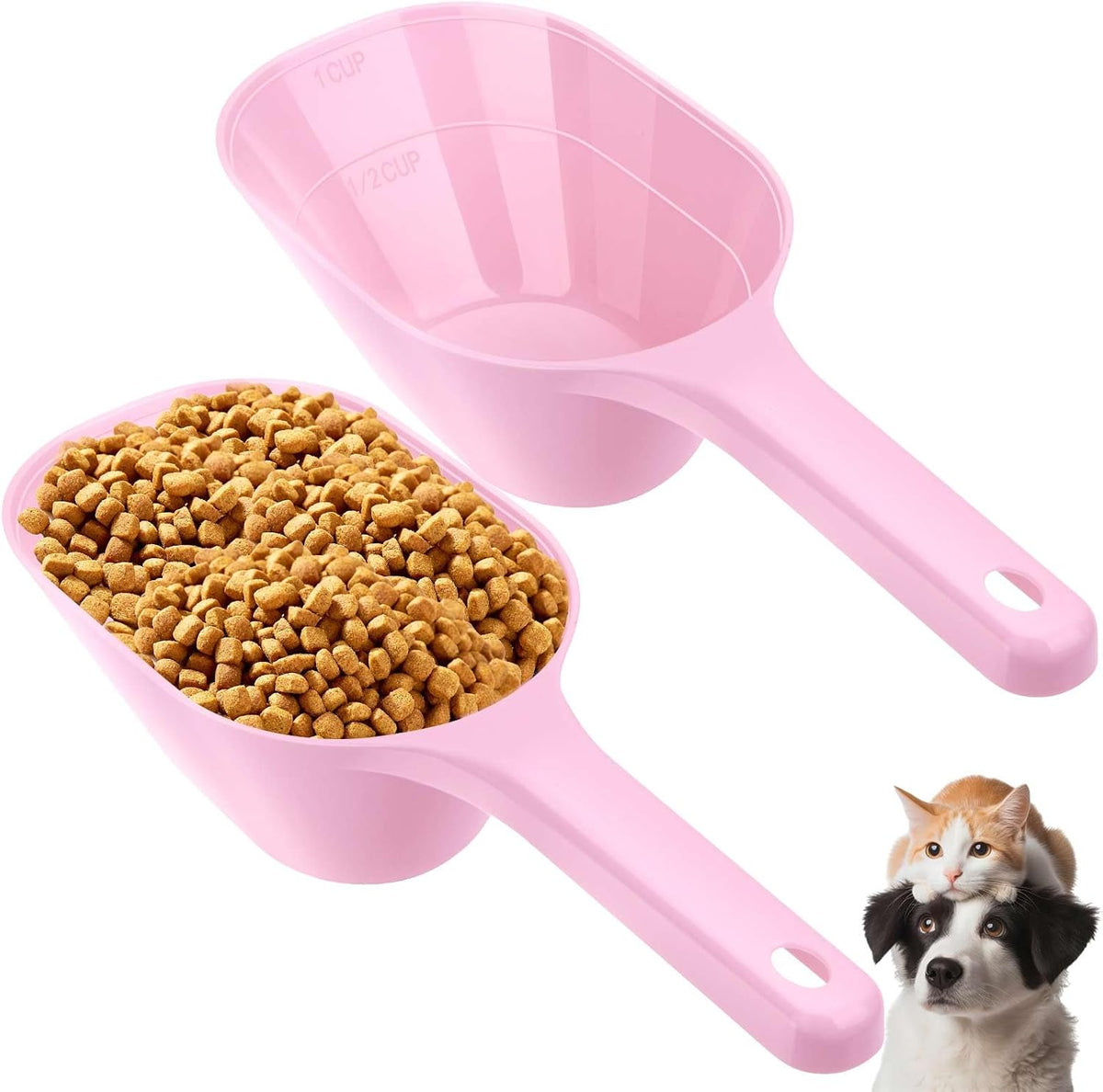 2 PACK Dog Food Scoop,1 Cup Capacity Pet Food Scoop For Dog and Cat (Pink)