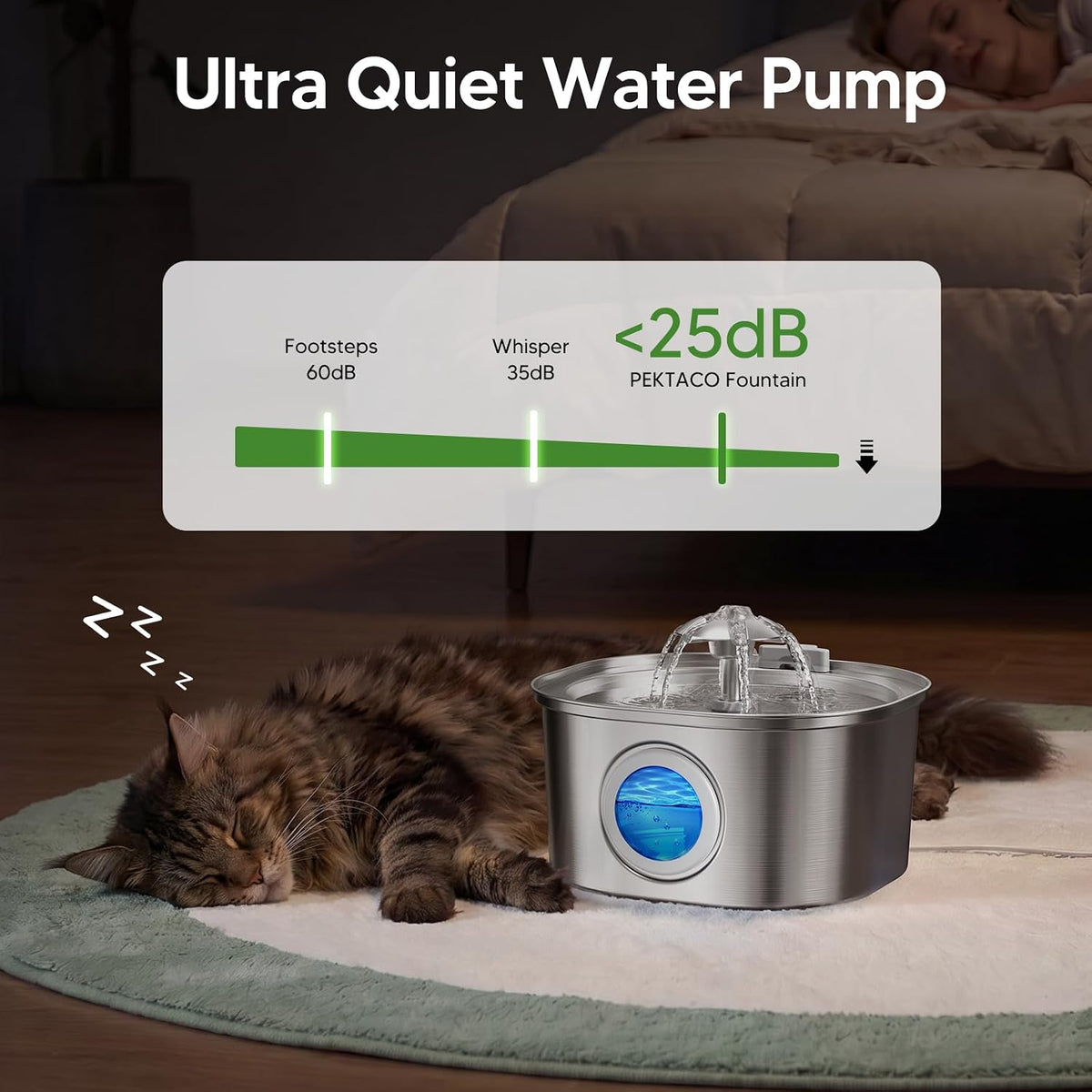 PEKTACO Cat Water Fountain, 3.2L Stainless Steel Pet Fountain, 3 Filters