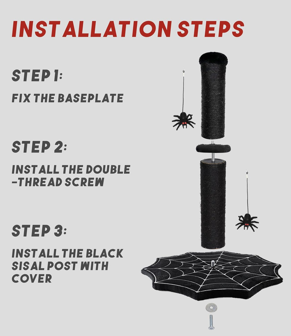 Gothic Cat Scratching Post with Spider Toys for Indoor Large Cats