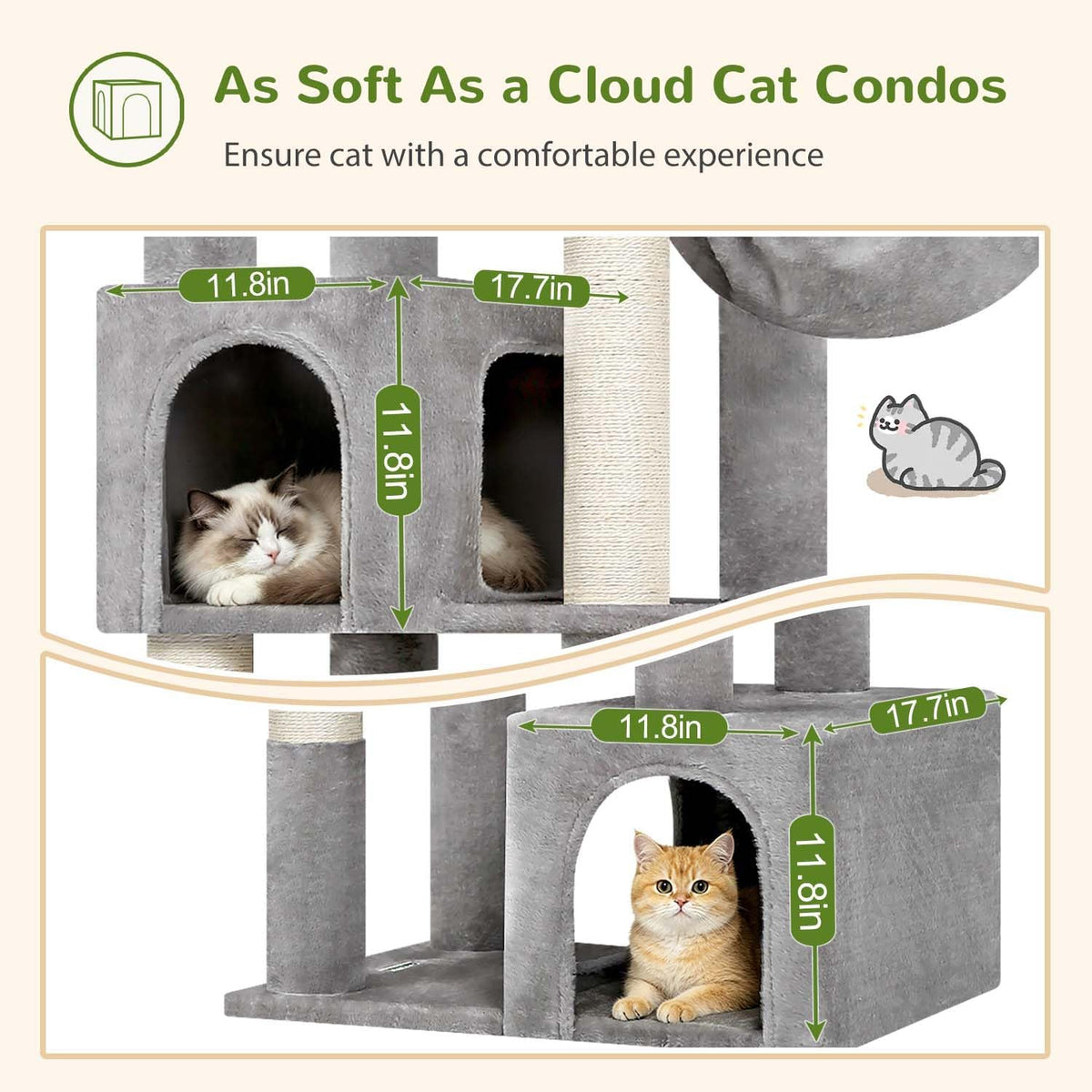 Globlazer C64 Heavy Duty Corner Cat Tree, 64in Large Cat Tower, Light Grey