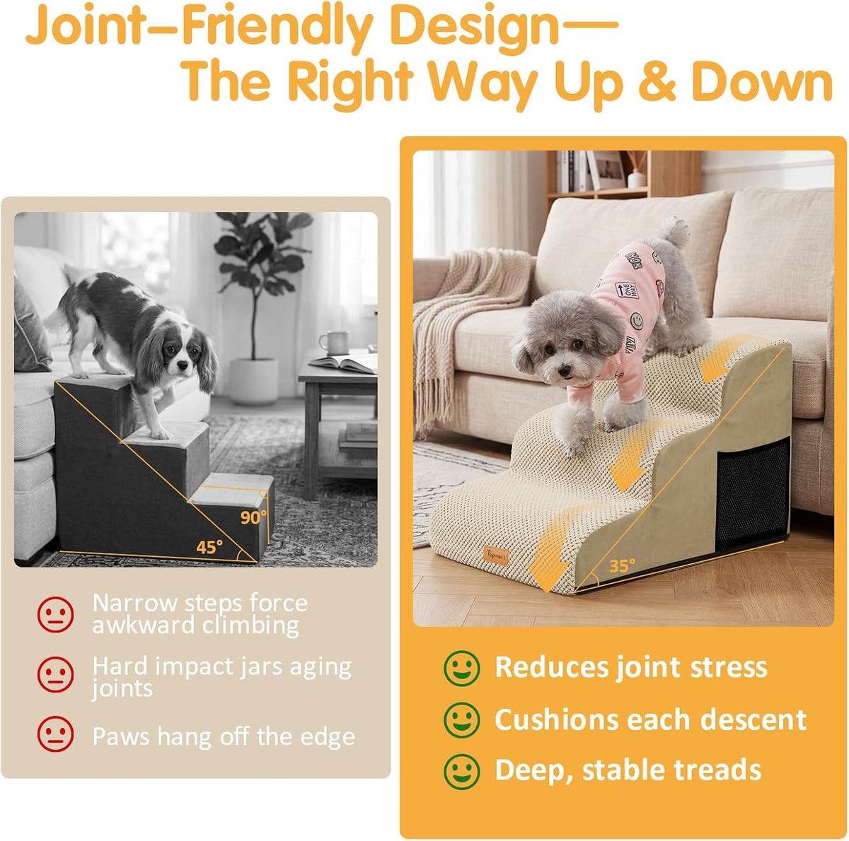 Topmart 3 Tiers Foam Dog Ramps/Steps,Non-Slip Pet Steps