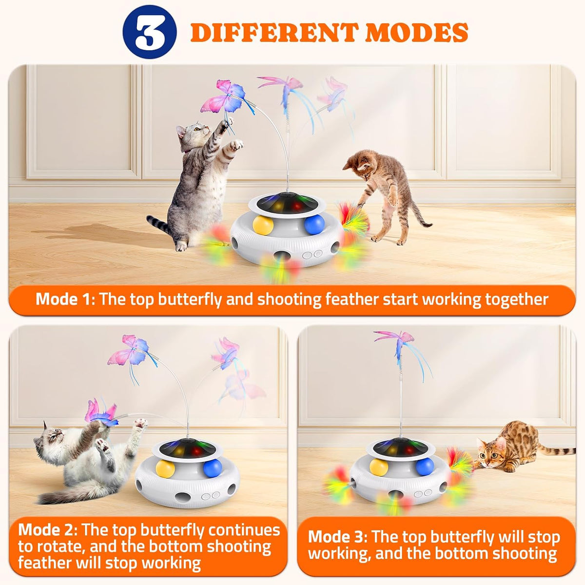 Pawtners Cat Toys, Automatic Interactive Kitten Toys for Indoor Cats, White