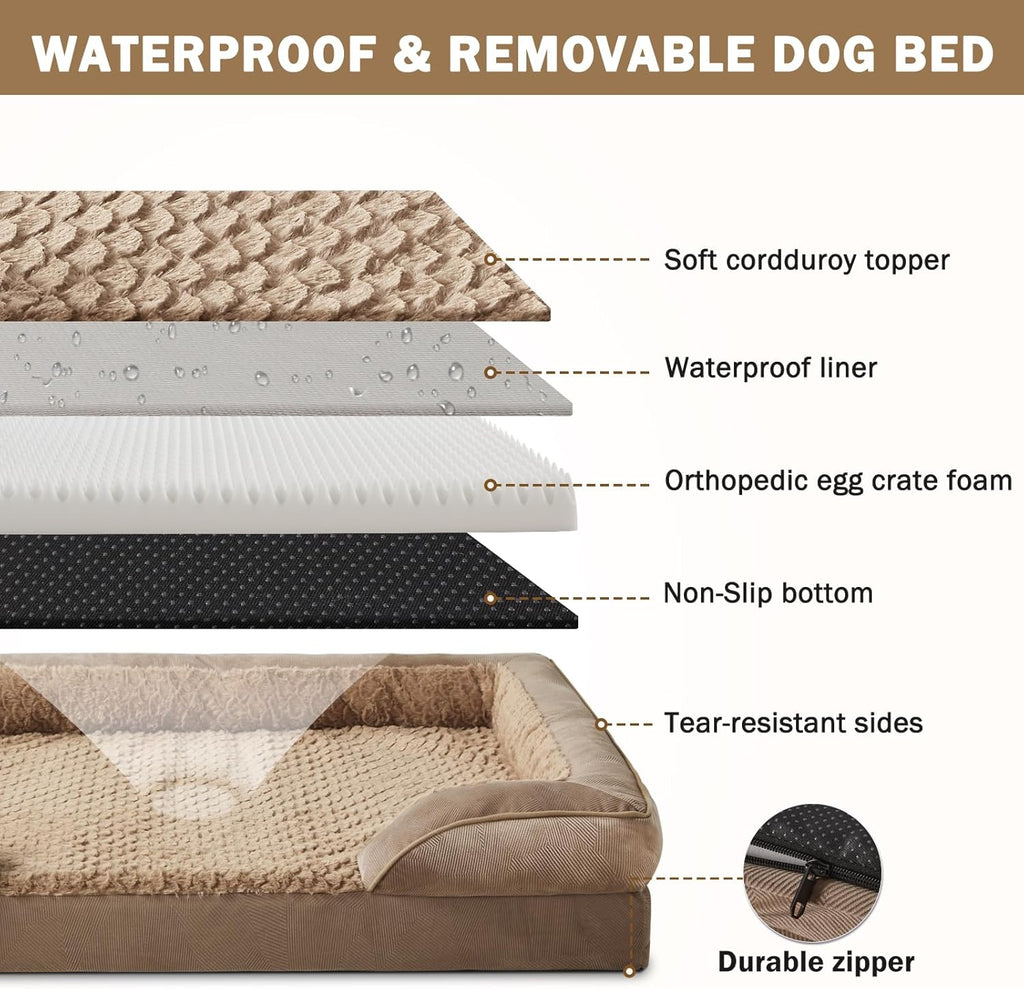 INVENHO Orthopedic Extra Large Dog Bed, XXL Waterproof Dog Sofa, Egg-Crate Foam Couch with Washable Removable Cover, Waterproof Lining and Nonskid Bottom
