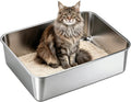 Stainless Steel Cat Litter Box, Free Metal Litter Box with High Sides Lid, Open Top Litter Pan Include Scoop