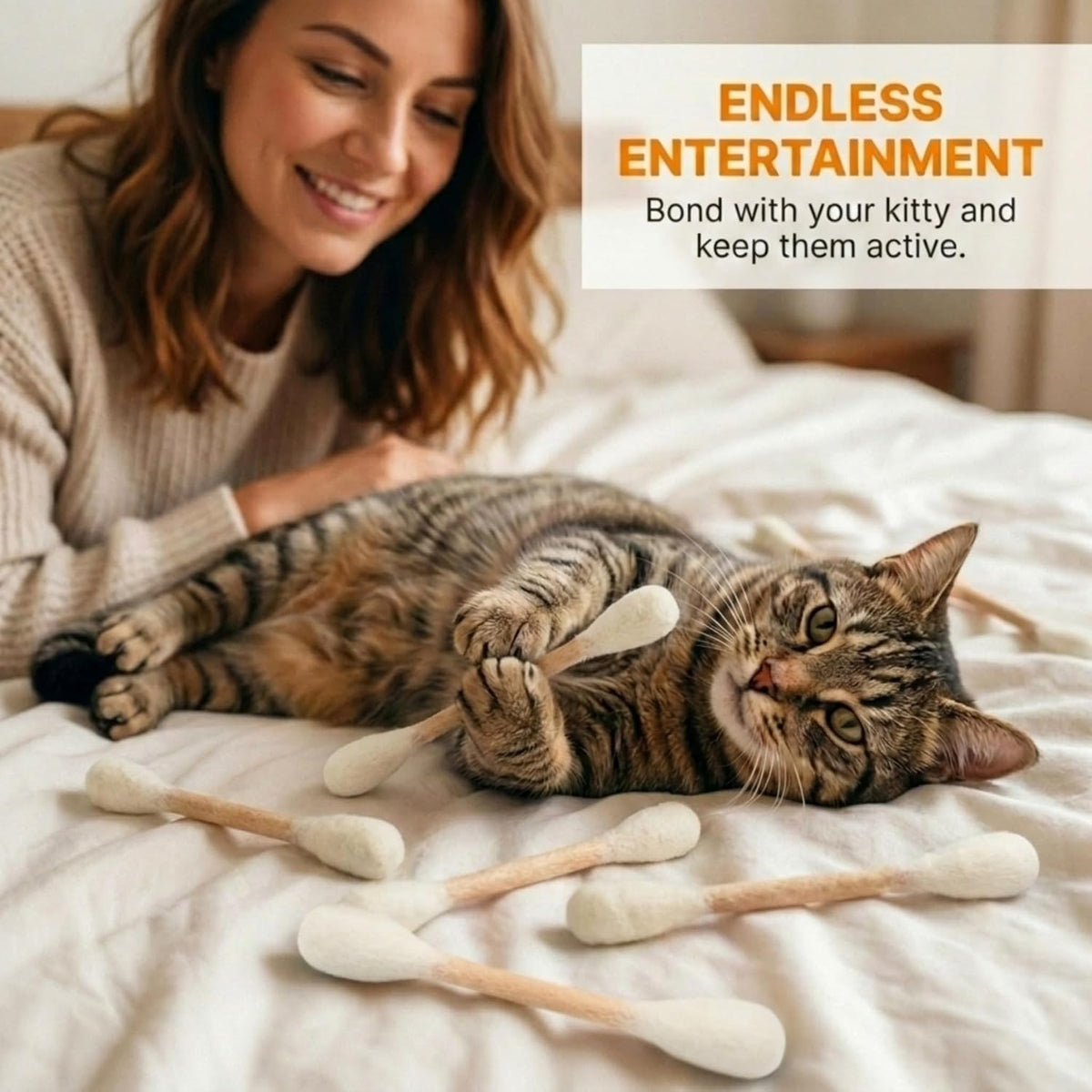 Glaciart One Swabs Cat Toys with Catnip - 6 Pk | Durable for Chew, Cute Cat Toys Interactive Kitty for Boredom, Exercise, & Play | Filled w/Organic Catnip for Anxiety & as Digestive Aid | Gift Idea