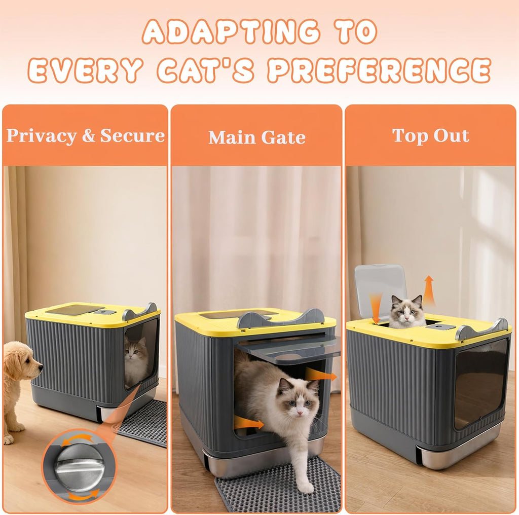 Stainless Steel Cat Litter Box Enclosed, Small, Dual Entry, Pull-Out Tray