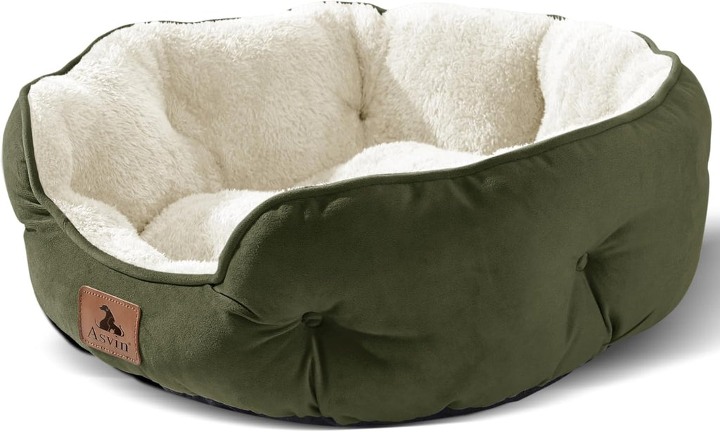 Asvin Small Dog Bed for Small Dogs, Cat Beds for Indoor Cats, Pet Bed for Puppy and Kitty, Extra Soft & Machine Washable with Anti-Slip & Water-Resistant Oxford Bottom, Green, 20 inches