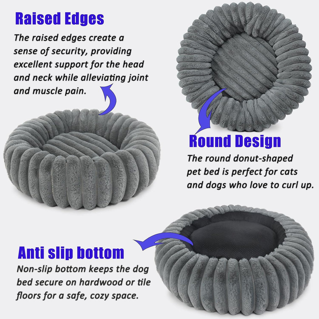 Dog Beds Small Sized Dog Washable Calming Anti-Anxiety Donut Puppy Bed for Small Dogs and Cats,Cozy Soft Anti-Slip Round Large Cat Bed 23 Inch Fits up to 20 lbs Pets,Warm Grey
