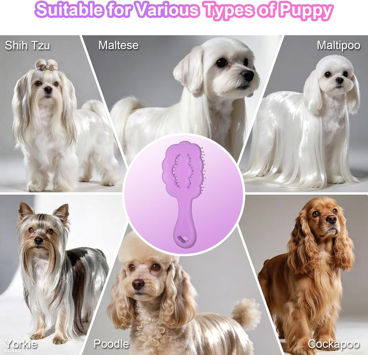 Cloud Shape Small Dog Grooming Brush (Purple) | Perfect for Shih Tzus, Yorkies, and Maltipoos - Ideal Puppy Hair Brushes for Maltese and Small Breeds