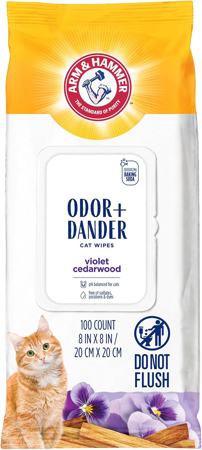 Arm & Hammer Cat Odor Control Wipes, Violet Cedarwood, 100 Count