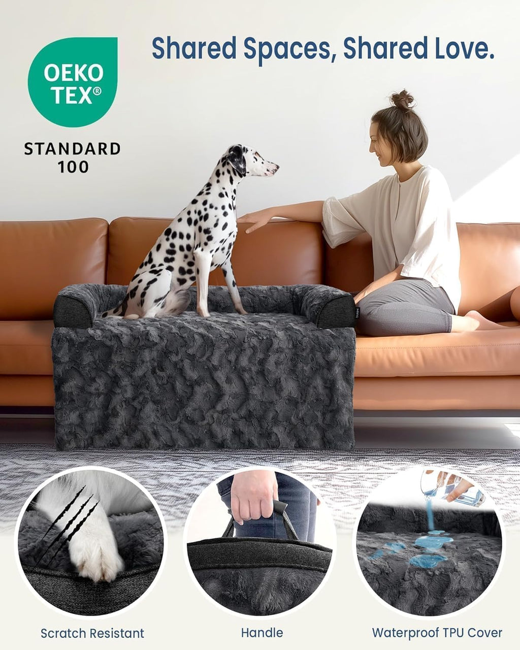 Calming Dog Bed for Couch with Cozy Raised Edge, 53x39 Inch, Dark
