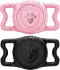 IP68 Waterproof AirTag Holder for Dog Collar, Silicone, Black&Pink, 2 Pack