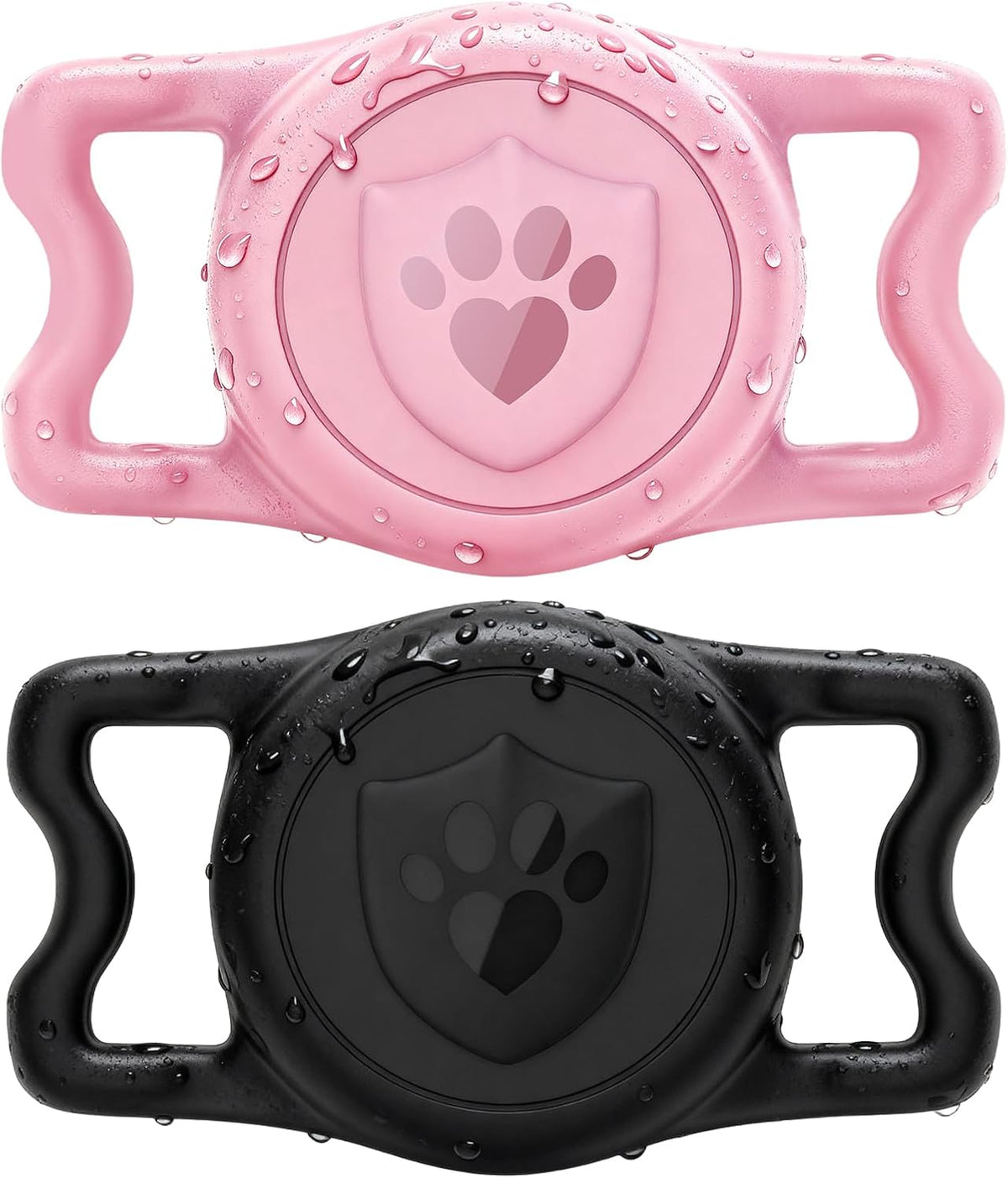 IP68 Waterproof AirTag Holder for Dog Collar, Silicone, Black&Pink, 2 Pack