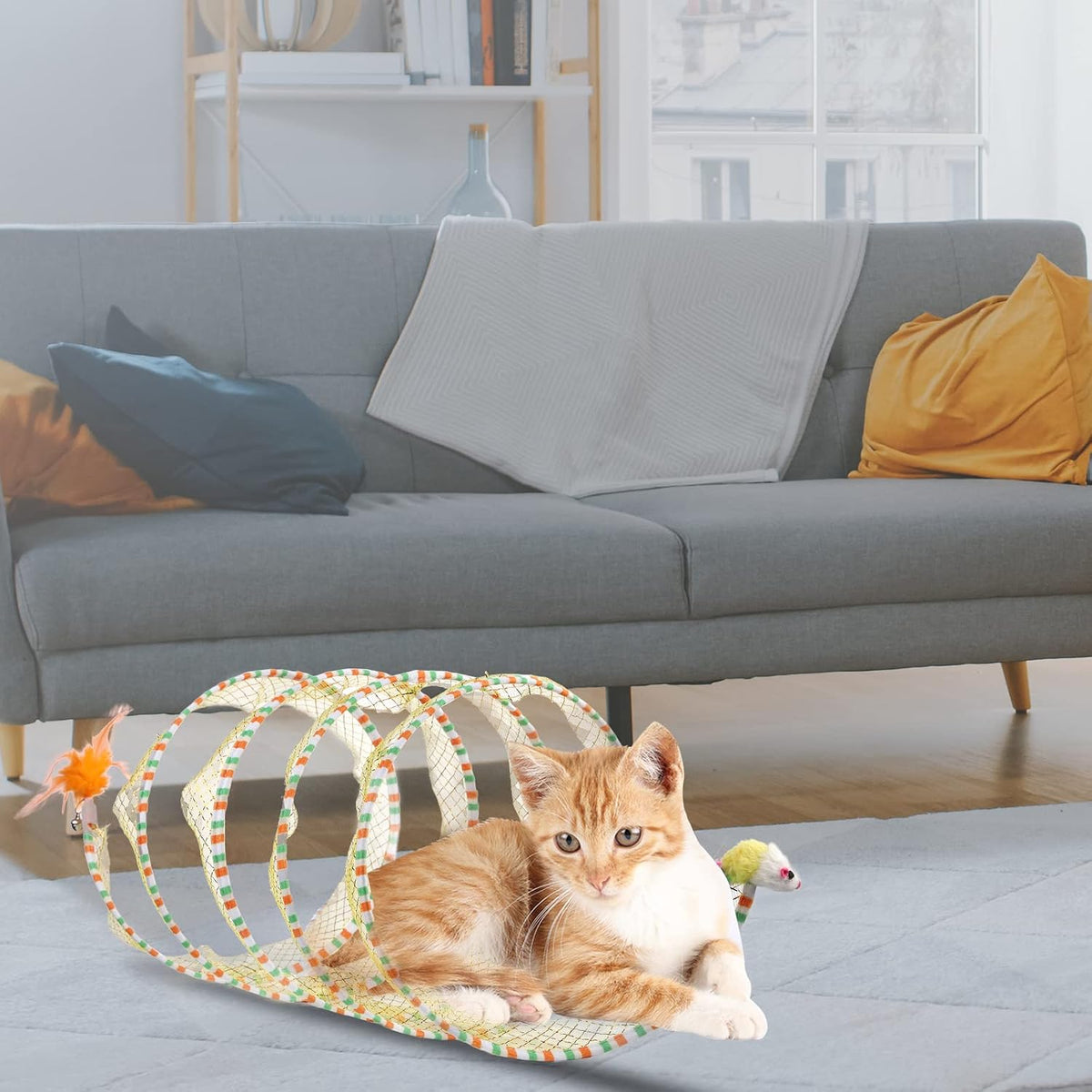 2pcs, Folded Cat Tunnel Spring, 10in Large Portable Cat Toy Spiral Tunnel