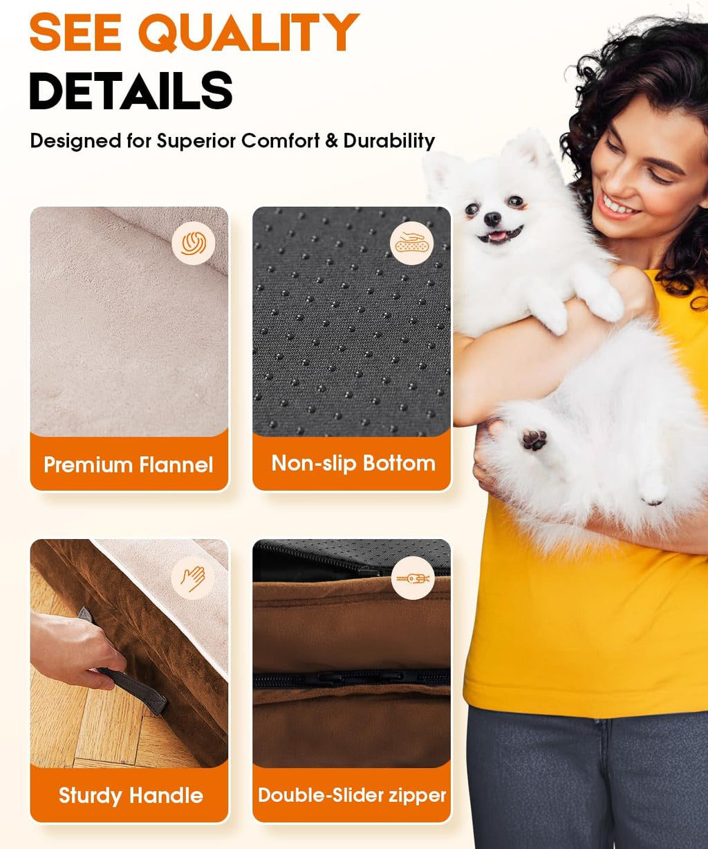 Upvilla Orthopedic Dog Bed XXL, Four-Sided Dog Sofa, Washable Cover, Brown