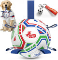 QDAN World Cup Soccer Ball for Dog, Large Herding Ball for 30-90 lbs Dogs | 8 Inch Dog Balls with Straps for Interactive, Tug and Training, Indoor Outdoor Toys for Medium Large Dogs, Water Dog Toy Ball