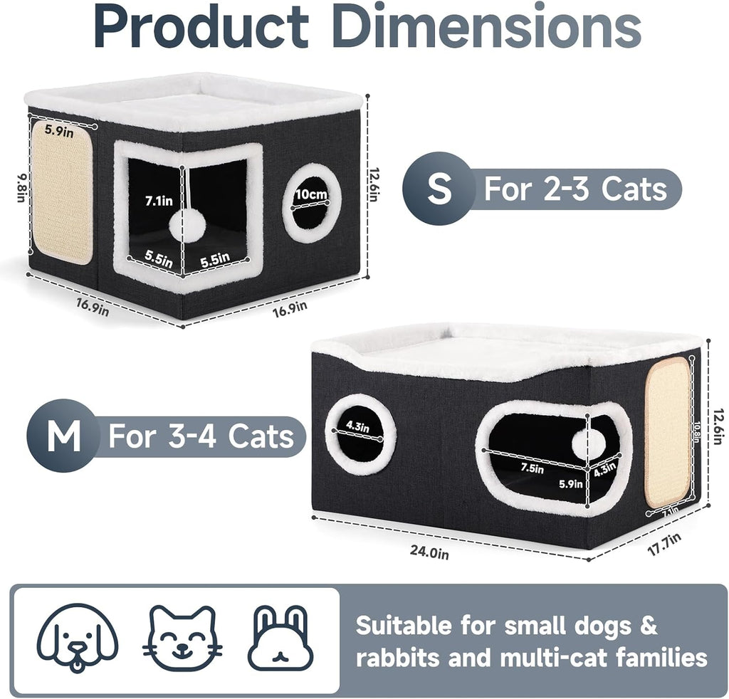 Shikha Extra Large Cat House Bed for Multi Cats with Scratch Pad Black