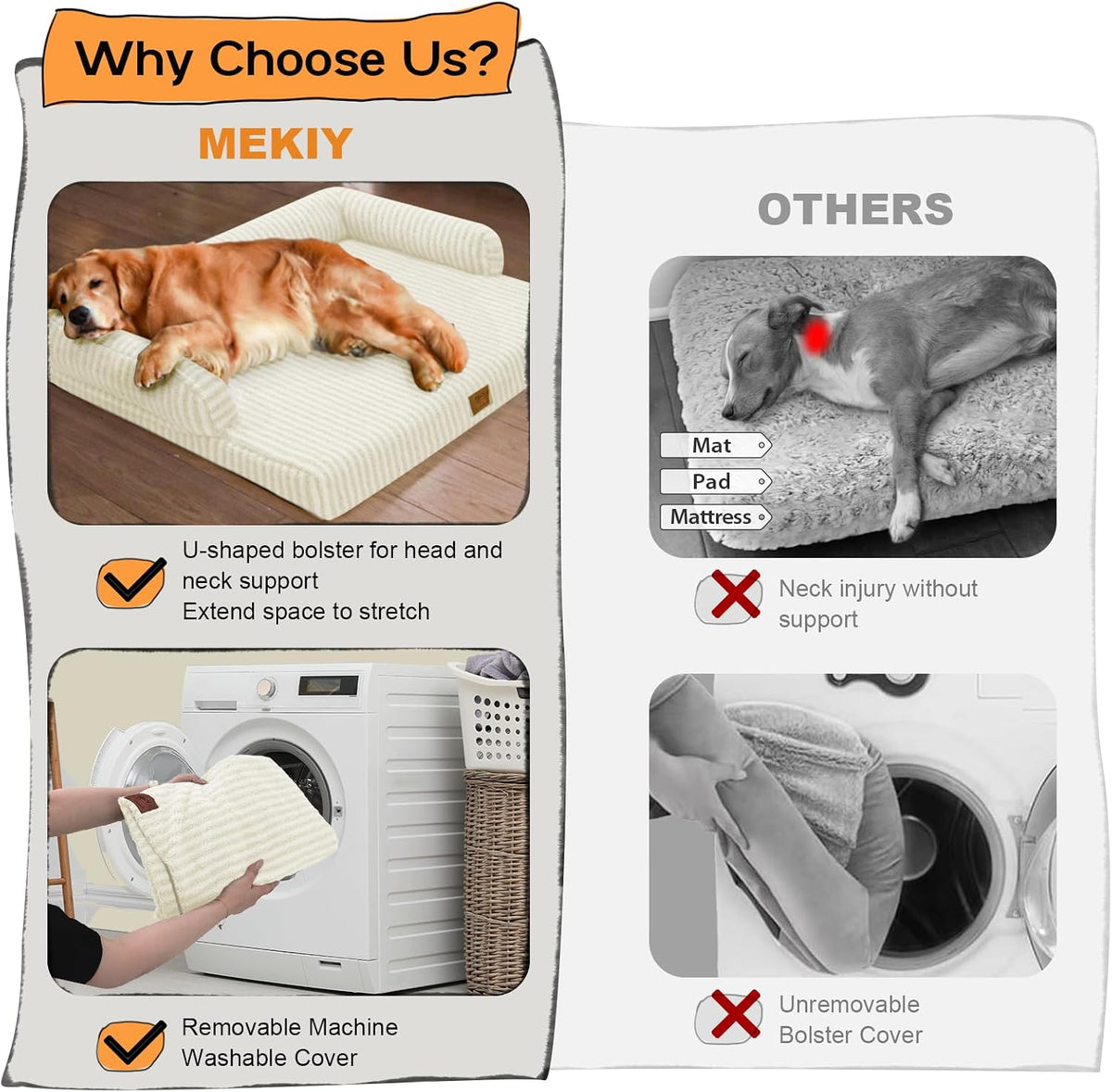 MEKIY Orthopedic XL Dog Bed with Bolster for Extra Large Size Dogs