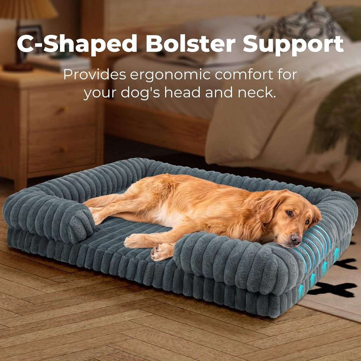 Orthopedic Dog Bed for Medium Large Sized Dog, 35*24.8*6.7" Washable Waterproof 25D Egg Crate Foam Dog Beds with C-Shape Bolster Support for Senior Dogs with Removable Cover non-Slip Bottom