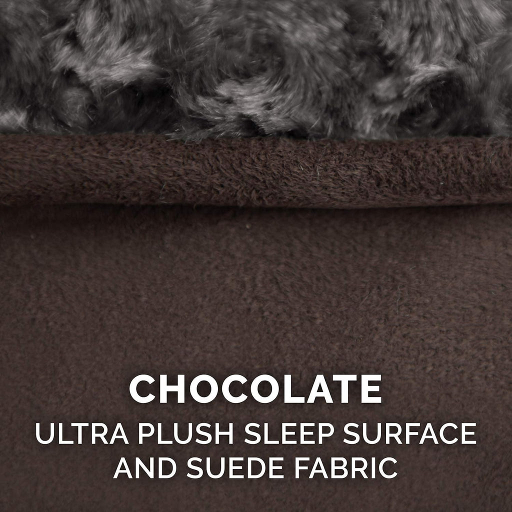 Furhaven Replacement Dog Bed Cover Ultra Plush Faux Fur & Suede Contour Luxe Lounger, Machine Washable - Chocolate, Giant (XXX-Large)
