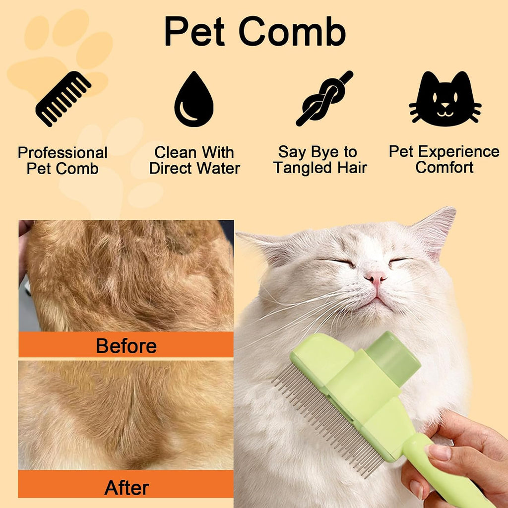 Cat Deshedding Comb, 2 Pcs Pet Hair Removal Tools for Cat/Dog with Two Layered Teeth, Portable Shedding & Grooming Supplies with Release Button for Long/Short Hair Indoor Cats, Kitten Brush