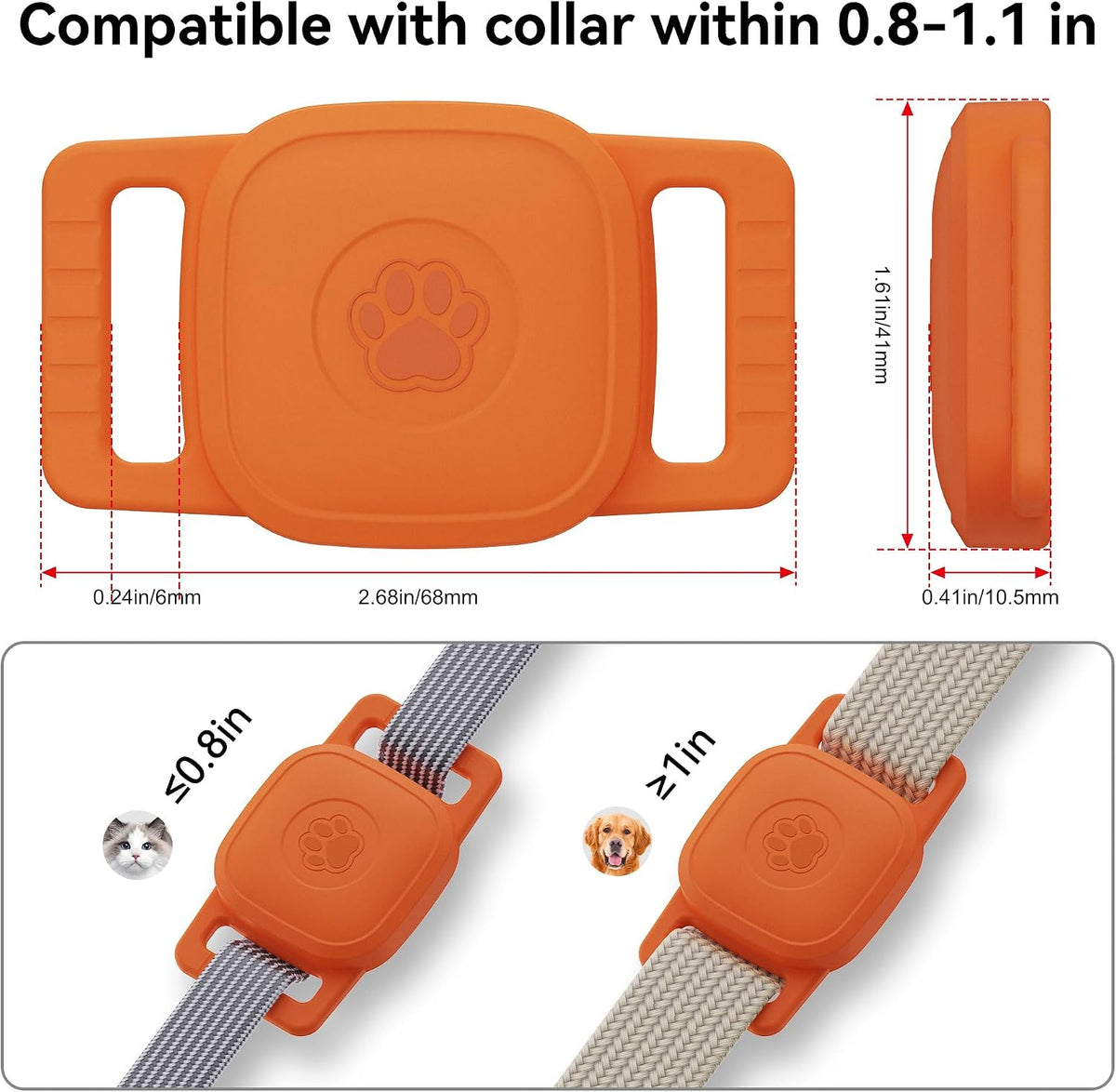 DDJ 2-Pack Waterproof Dog Collar Holder for Tile Mate Tracker, Durable Silicone Life360 Tile Case for Cat &Pet Collars Without Shaking, Anti-Lost Full Body for Tile Cover, Easy to Install, Orange