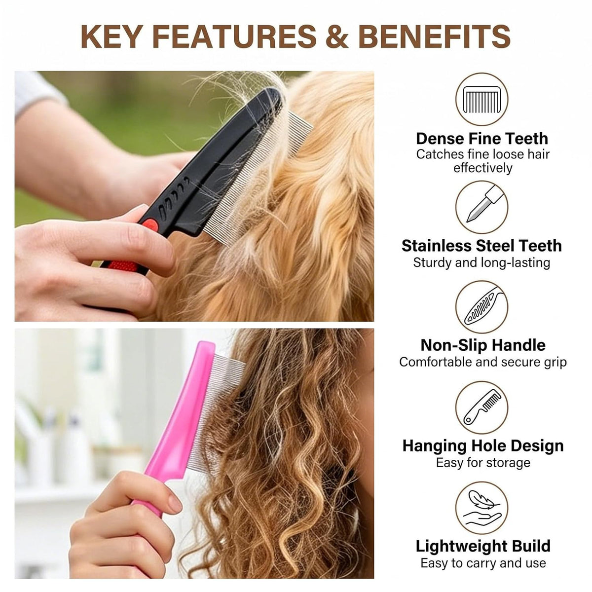 4 Pcs Detangling Pet Comb with Non-Slip Handle