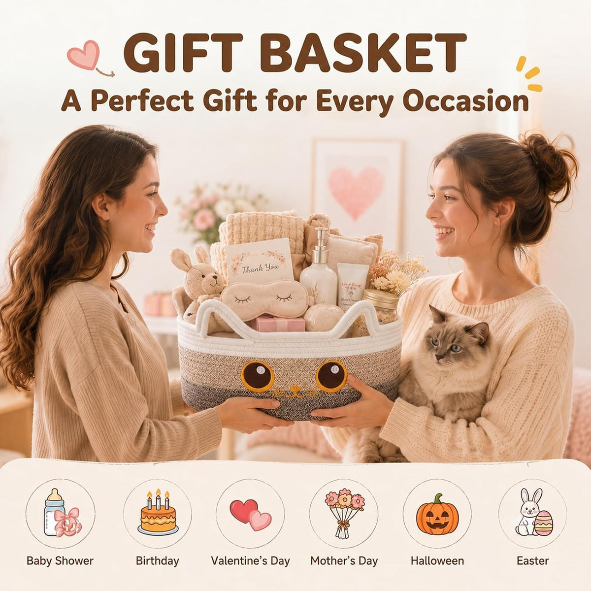 Small Round Dog Toy Basket,Cotton Rope Storage Basket for Living Room,Brown