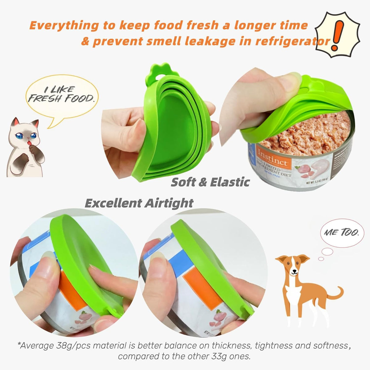 Food Grade Silicone Pet Can Covers, Universal 3-in-1, 2 Lids+Spoon