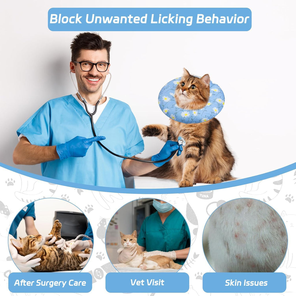 Seyezo Cat Cone Collar, Anti-Bite Cat Recovery Collar, Blue Daisy, Large
