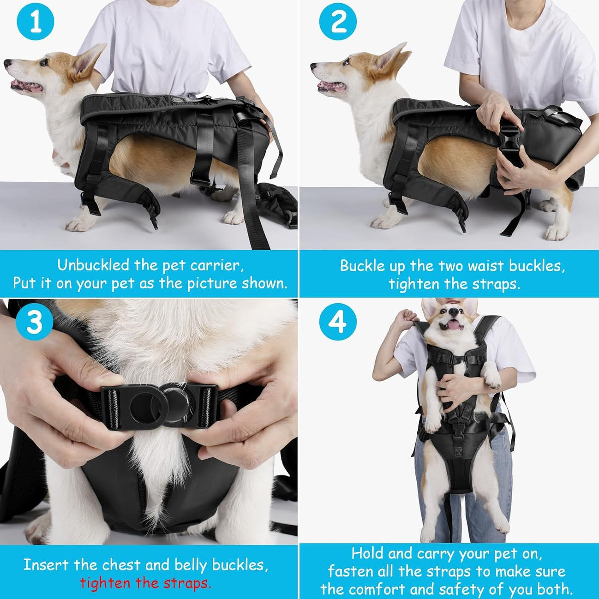 PetBonus Pet Front Dog Carrier Backpacks, Adjustable Pet Backpack, Legs Out Easy-fit Puppy Chest Carrier for Medium Small Dogs, Hands Free for Hiking, Cycling (Black, XL)