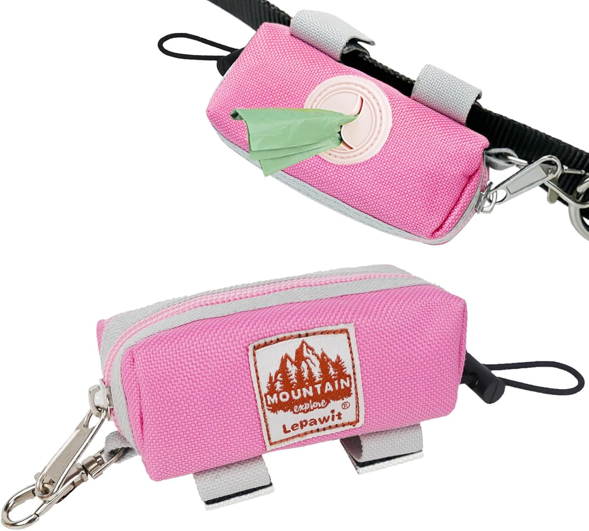 Dog Poop Bag Holder for Leash, Large-Capacity Canvas Pouch, Pink | Holds one bag roll, keys, treats, and small essentials with quick access, secure straps, and water-resistant canvas