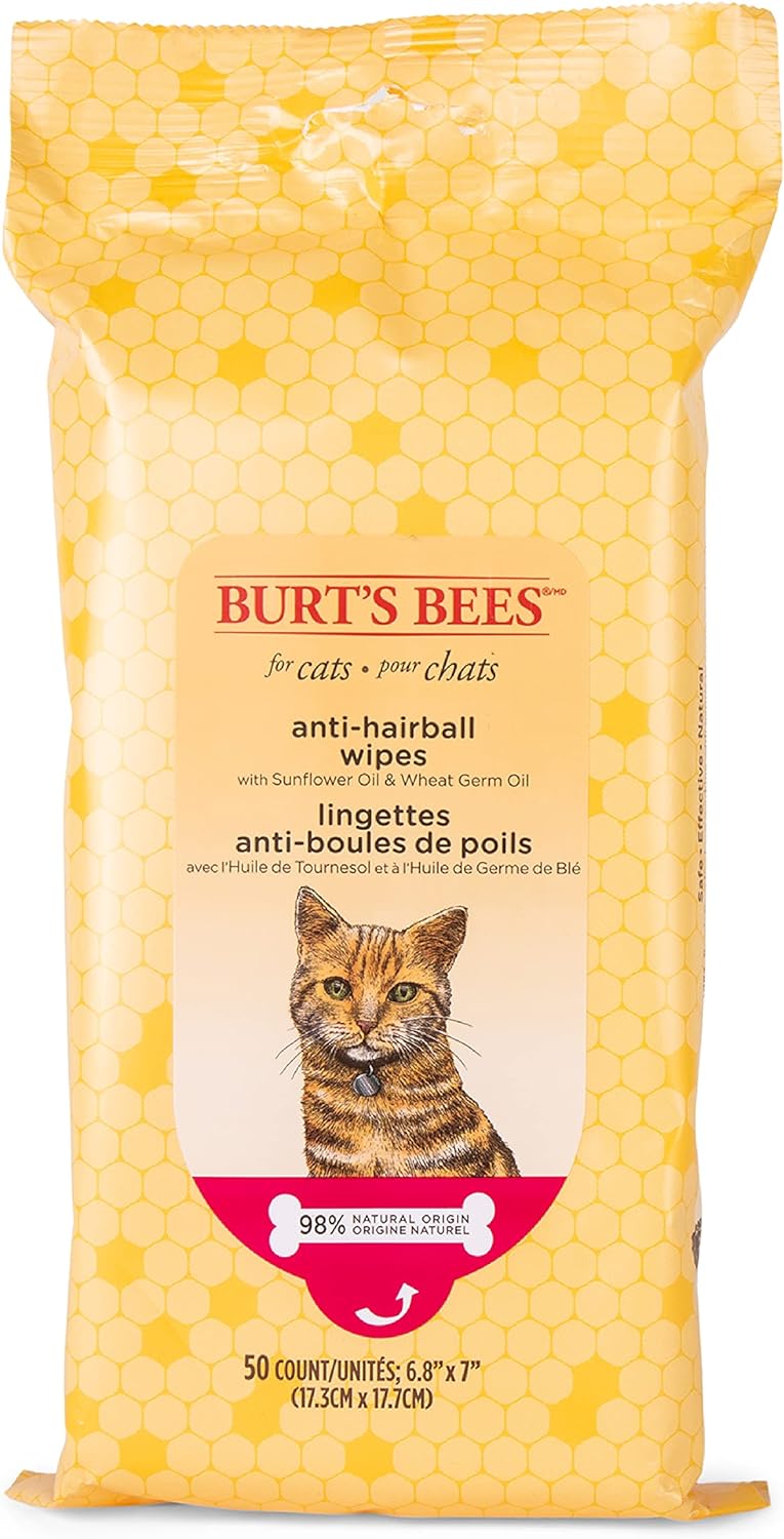 Burt's Bees for Pets Anti-Hairball Cat Wipes, 50 Count