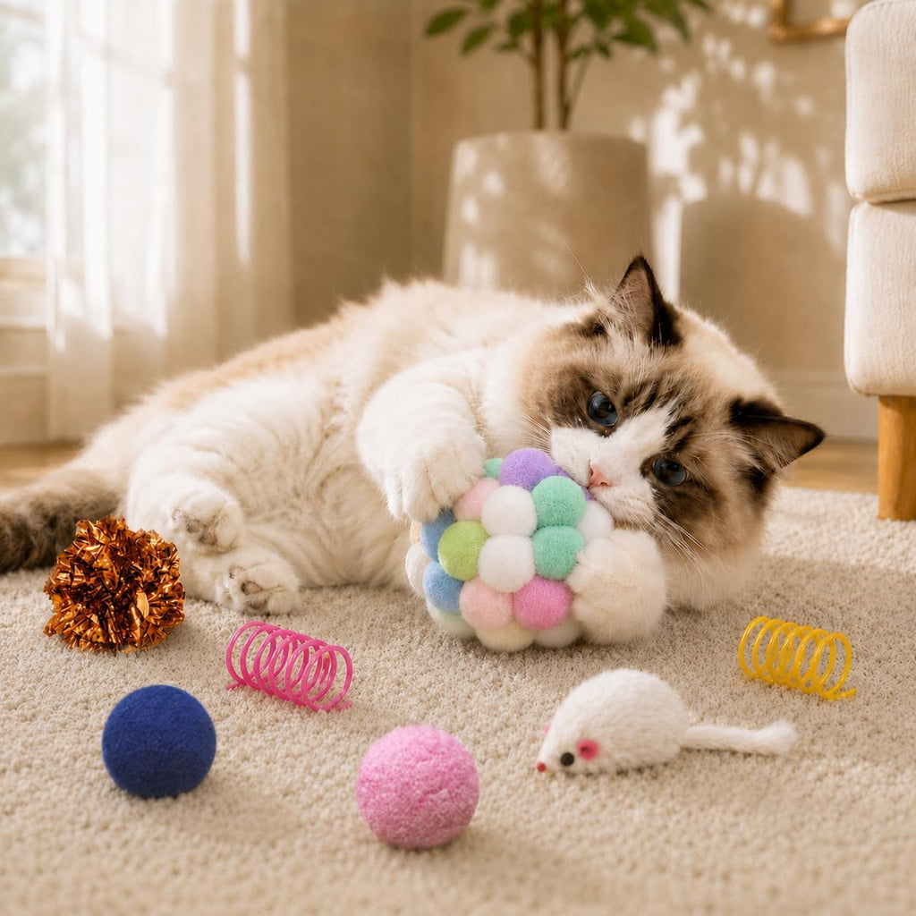 Cat Toys for Indoor Cats, 46 Pack Interactive Cat Toy Set for Kitten | Kitten Toys Variety Pack with Chew Ropes, 12-Color Springs, Mouse & Multiple Types of Balls for Boredom Relief and Self-Play