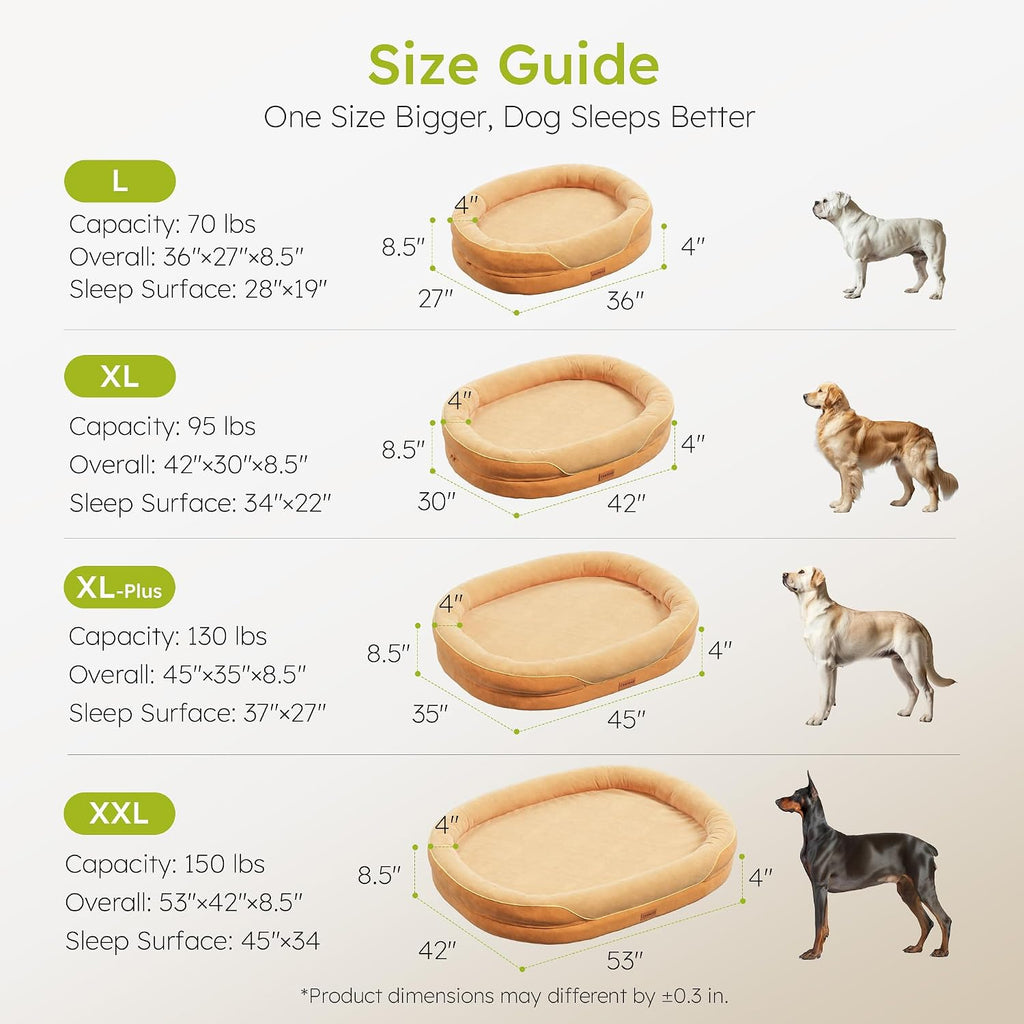 CWAWZ XL Orthopedic Dog Bed, Extra Large Dog Bed, Dog Sofa for Large Sized Dogs with Full-Surround Bolsters, Dual-Sided Dog Cooling Bed with Memory Foam, Washable Pet Sofa with Nonslip Bottom, Brown