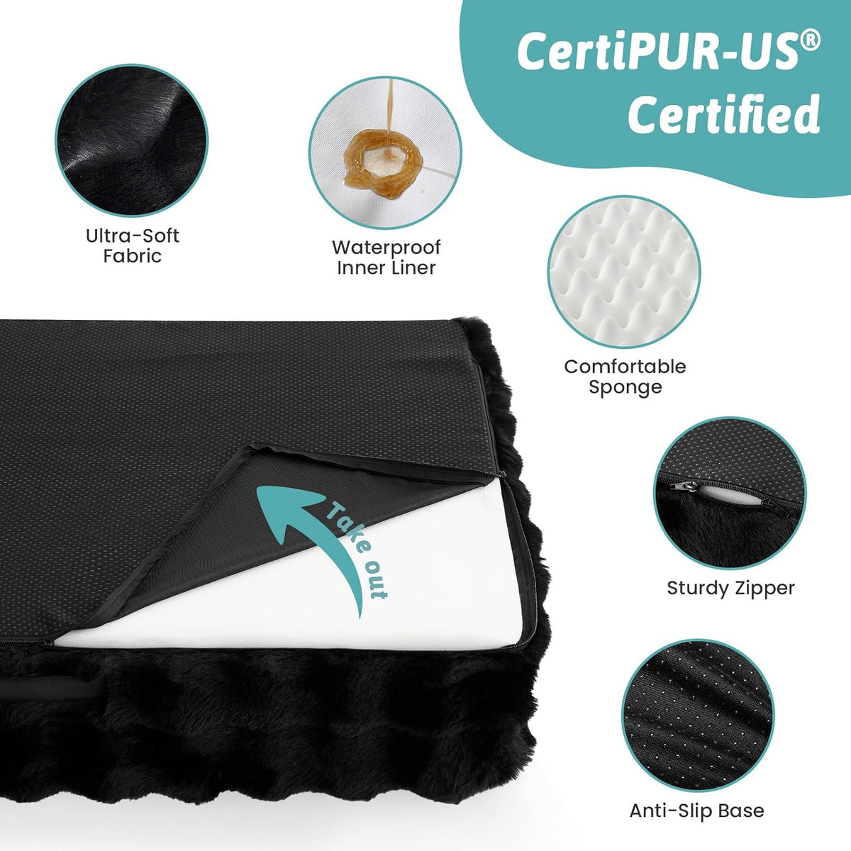 COZY KISS Warm Orthopedic Extra Large Dog Bed XL, 44x32 inch, Black